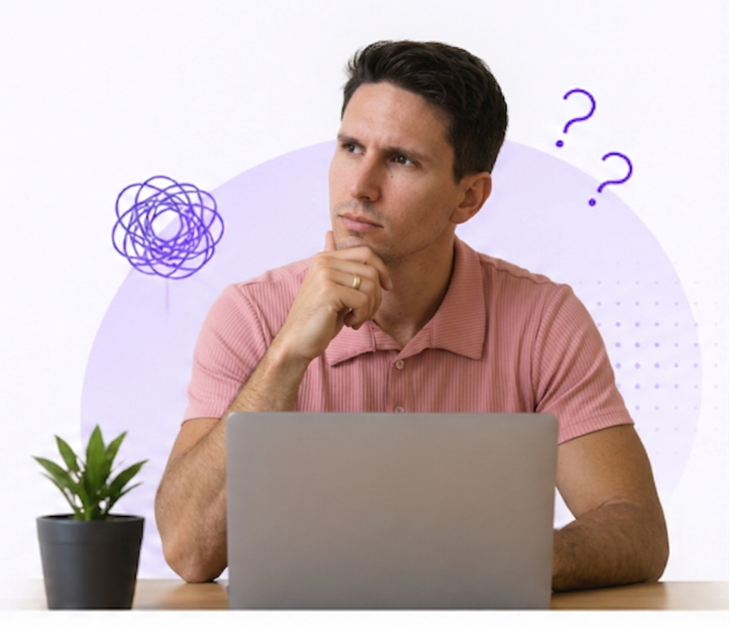 Man feeling unsure how to start working online and earn income