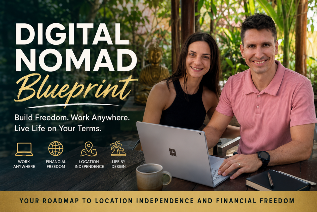 Digital Nomad Blueprint guide cover, a roadmap to becoming a digital nomad